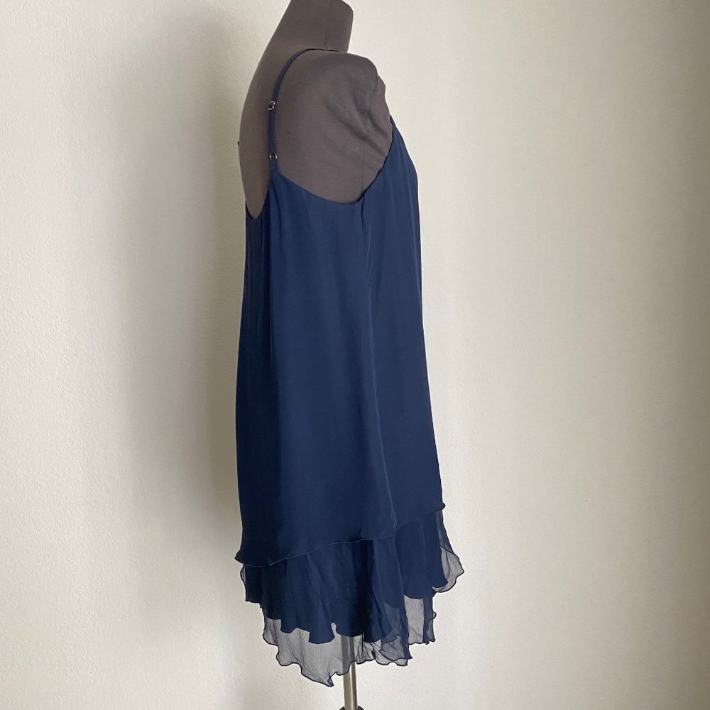 Alice & Olivia sz S 100% Silk spaghetti strap scoop neck asymmetrical shift mini - Picture 10 of 11